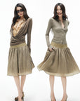 IAMXIAA Structured Waist Crinkle Midi Skirt