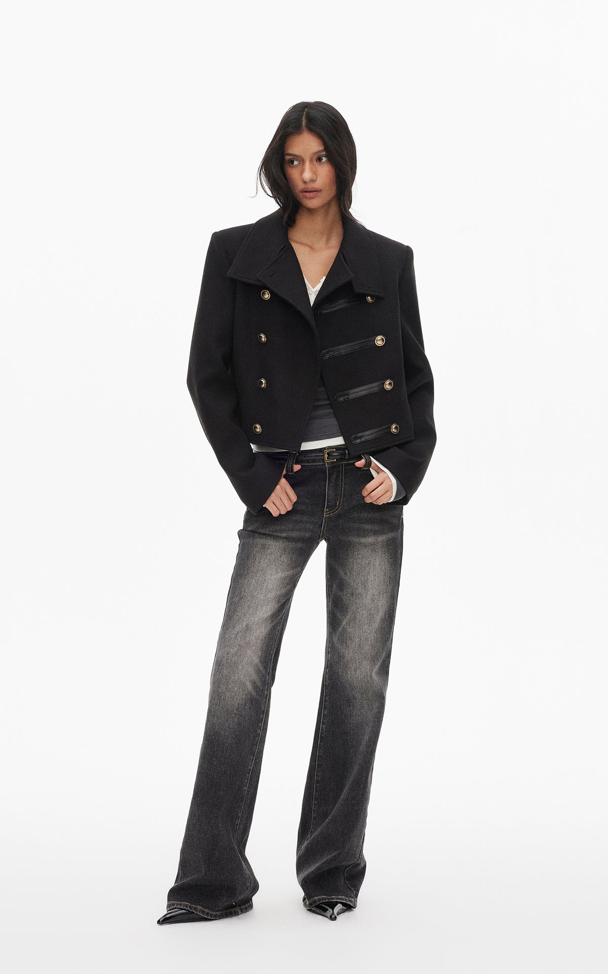 0122stepll High Collar Cropped Military Jacket