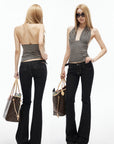 IAMXIAA Deep Plunge Striped Halter Top