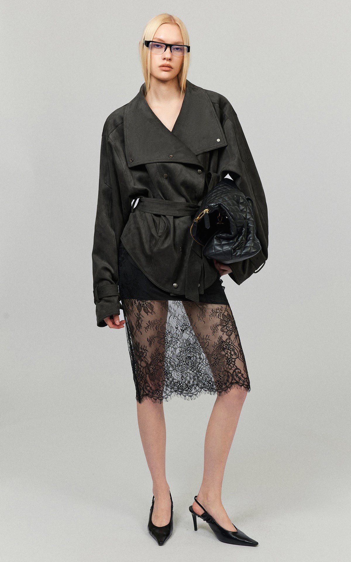 0122stepll Sheer Floral Lace Panel Low Rise Midi Skirt