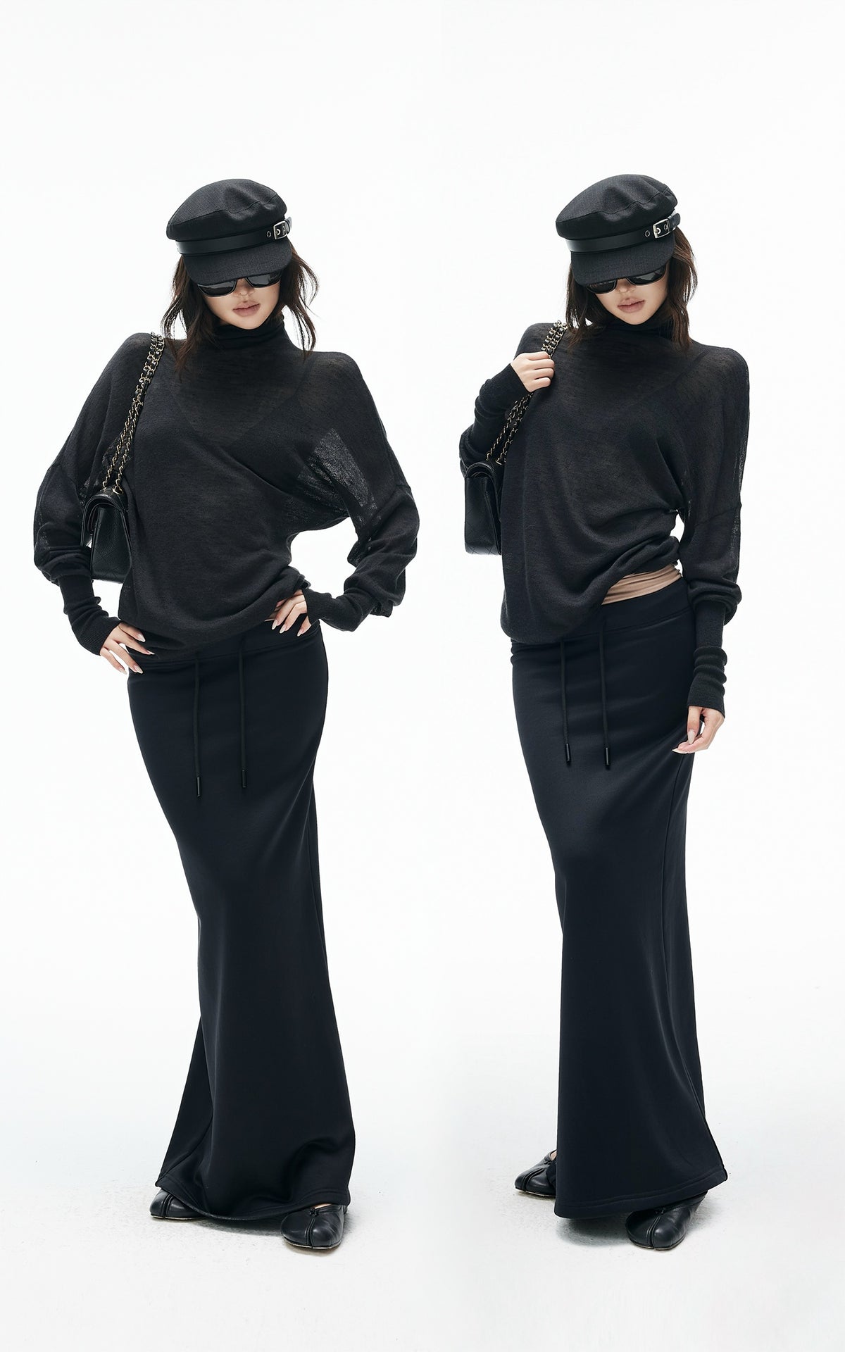 IAMXIAA Sheer Dolman Sleeve Turtleneck Knit Top