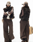 IAMXIAA Chocolate Brown Oversized Collar Fox Fur Sleeveless Vest
