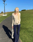Rase le sol Sculpted V-Neck Cable Knit Top