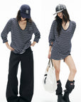 IAMXIAA Oversized Striped Deep Scoop Long Sleeve Top