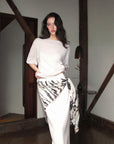 0122stepll Zebra Scarf Oversized Tee & Drawstring Maxi Skirt Lounge Set
