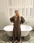 Rase le sol Plaid Lace Trim Pajama Set with Eye Mask