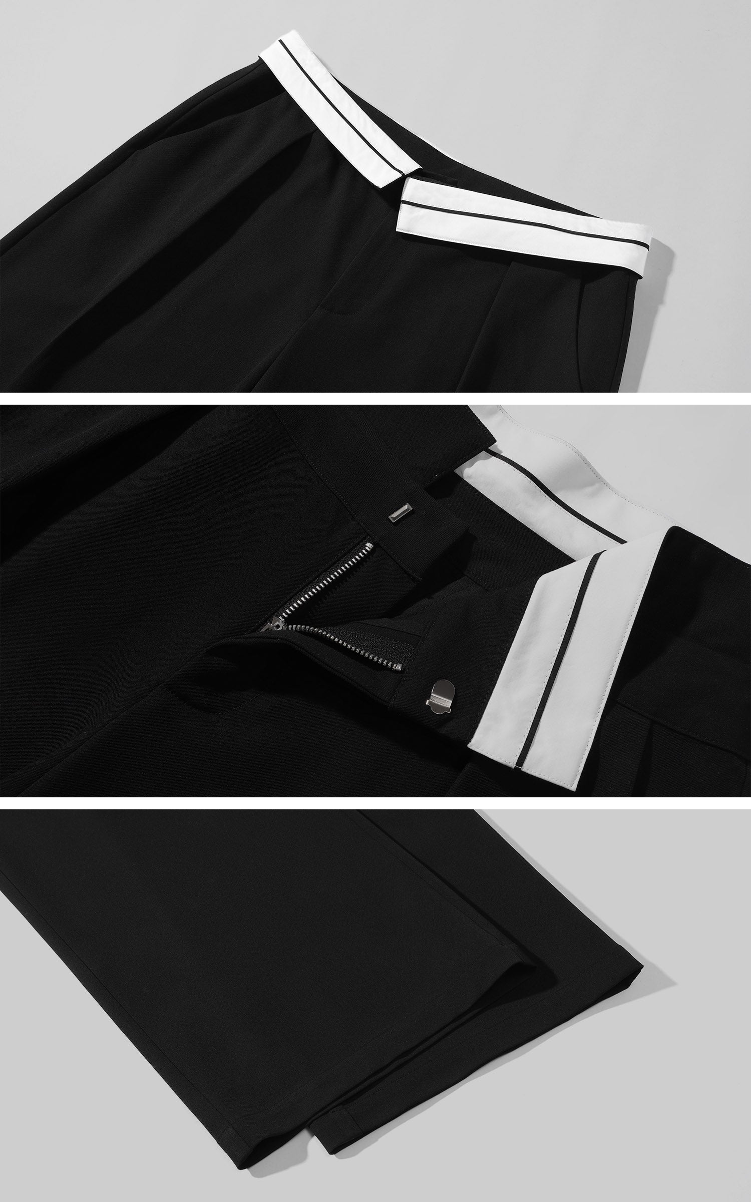 0122stepll Low-Rise Contrast Waist Wide-Leg Pants