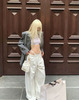 Rase le sol Deconstructed Double-Waistband White Cargo Trousers - PINKPARKS
