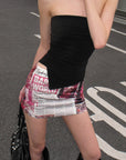 0122stepll Barbie World Newspaper Print Mini Skirt
