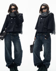 IAMXIAA Structured Shoulder Wool Double-Breasted Cropped Jacket