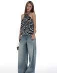IAMXIAA Distressed Baggy Denim Jeans Low Waist Wide Leg Street Style Vintage Wash