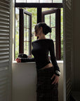 Hydrae Lace-Up Open-Back Top & Asymmetric Plaid Skirt Set