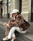 ROVENTE Faux Fur Jacket with Scarf Detail