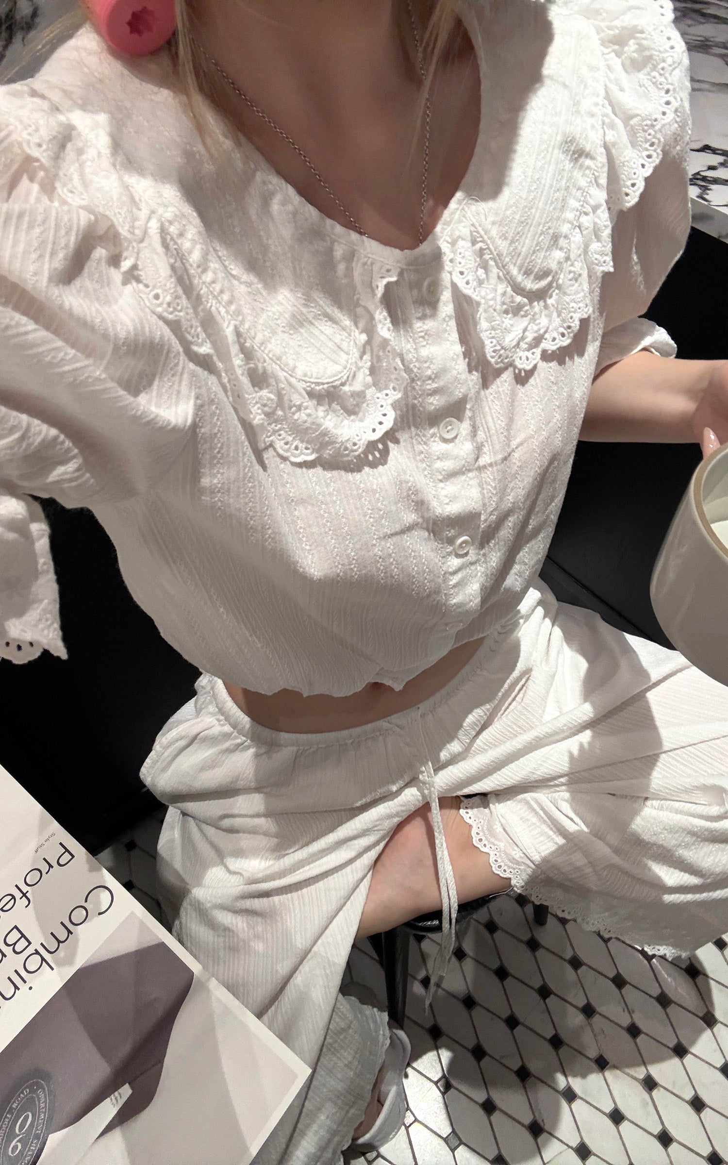 Rase le sol Crinkled Lace Lounge Set