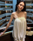 0122stepll Pleated Tube Top & Long Skirt Set