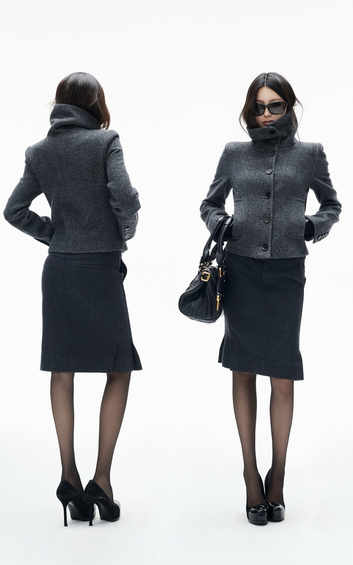 IAMXIAA Sculpted Funnel-Neck Fitted Jacket with Structured Shoulders