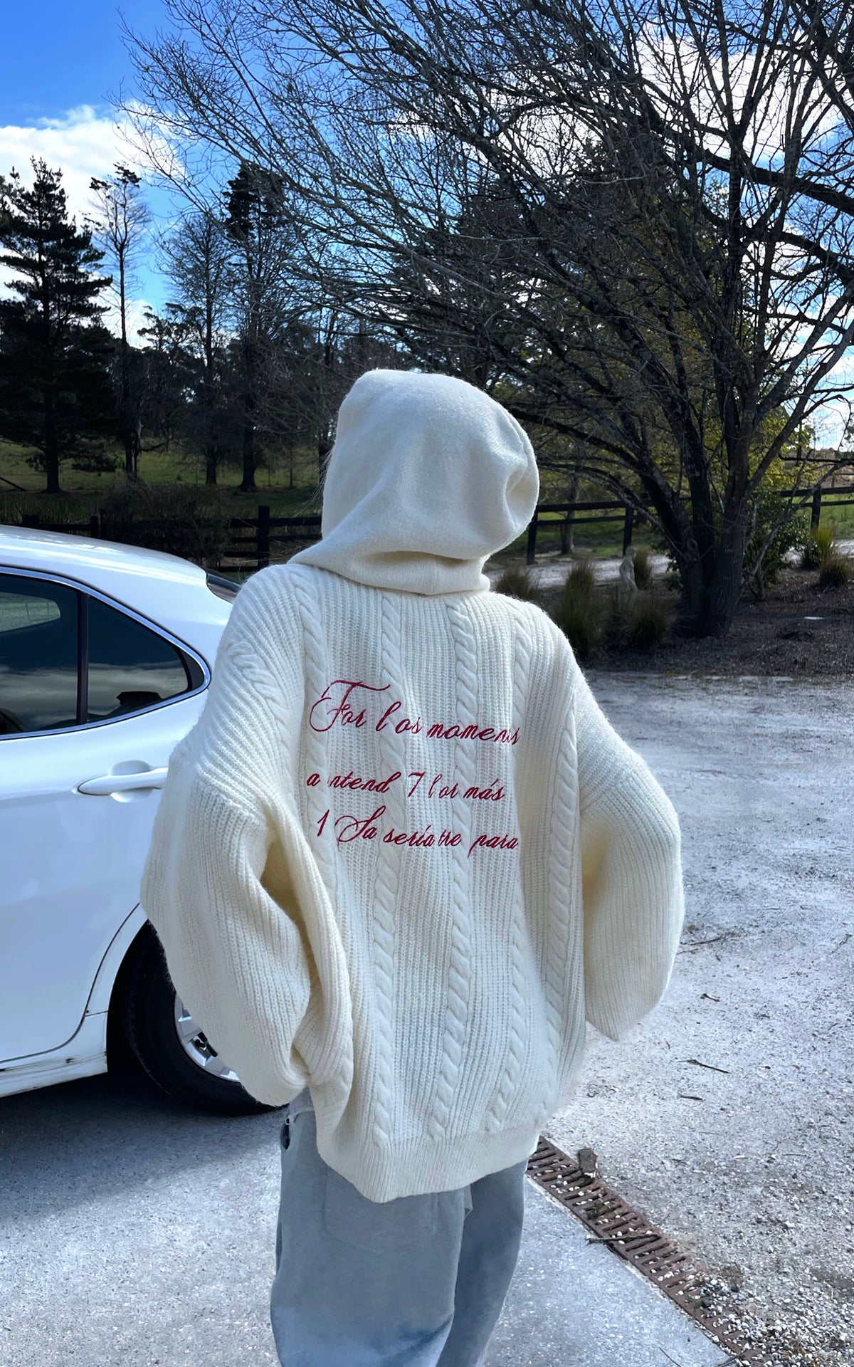 Rase le sol Oversized Cable Knit Embroidered Hooded Cardigan