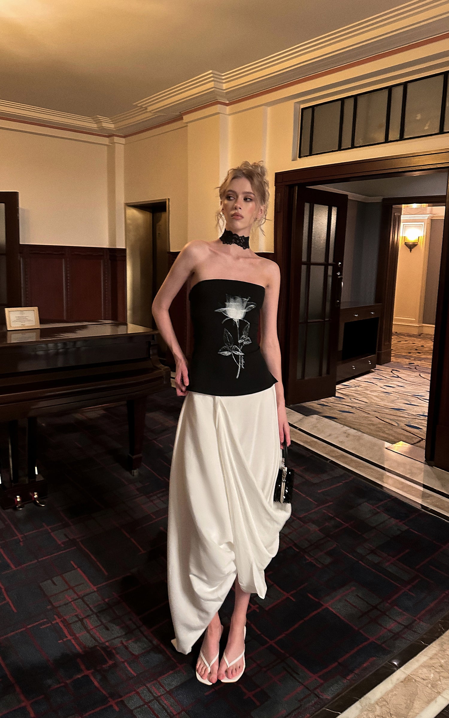 0122stepll Draped Asymmetric Maxi Skirt