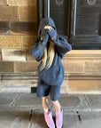 Rase le sol Embroidered Hooded Knit Sweater & Long Shorts Set