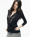 IAMXIAA Plaid Layered Draped Long Sleeve Top