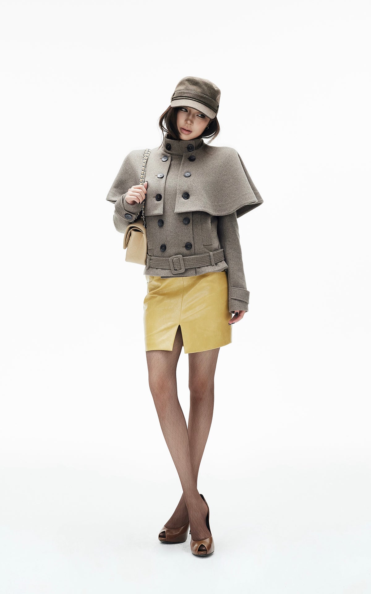 IAMXIAA Detachable Cape Double-Breasted Belted Jacket