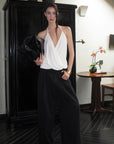 0122stepll Haut halter drapé blanc