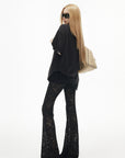 IAMXIAA Sheer Floral Lace Flared Pants with Stretch Lining