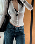 ROVENTE Sheer Snap Cardigan & Lace Bralette Set