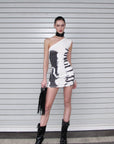 0122stepll Robe courte asymétrique à imprimé pinceau