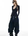 IAMXIAA Cut Out Halter Long Sleeve Shrug Top Ribbed Knit Slim Fit
