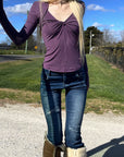 Rase le sol Twisted V-Neck Fitted Long Sleeve Top