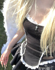 Rase le sol Lace-Trimmed Vest and Skirt Set with Cross Detail - PINKPARKS