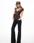 IAMXIAA Low-Rise Dark Wash Flared Denim Jeans with Clean Seam Wide Leg Fit