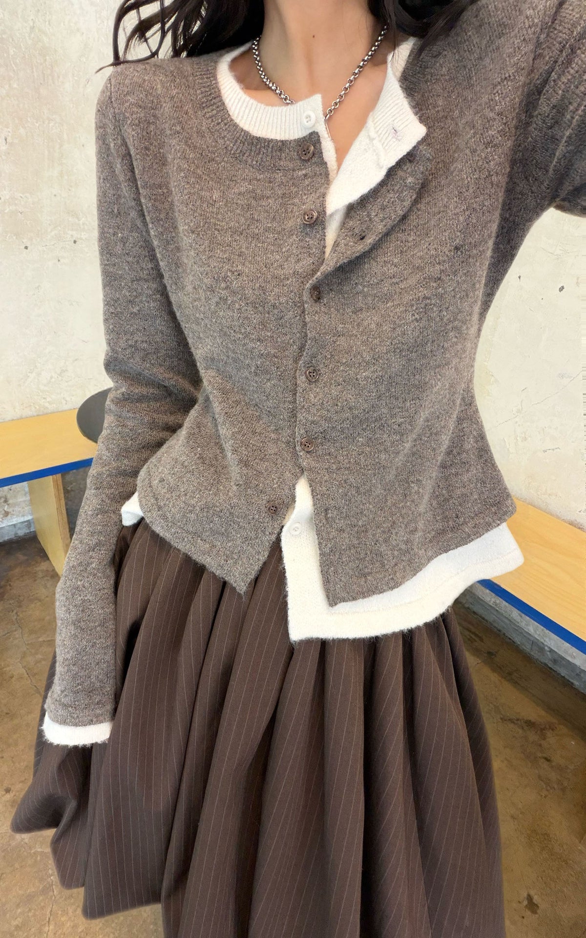 WARDEN EDGE Faux-Layered Asymmetric Knit Cardigan
