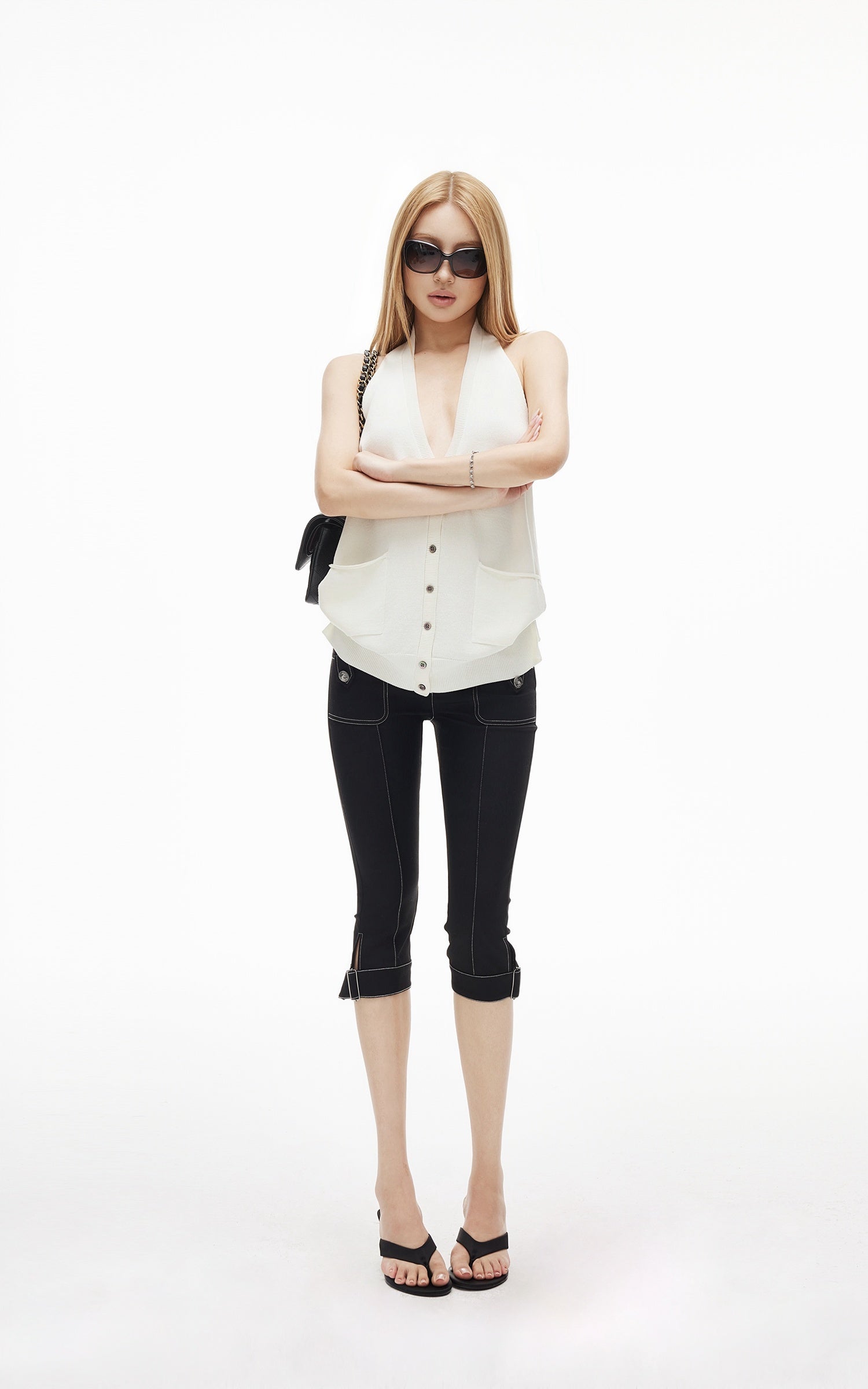 IAMXIAA Contrast Stitch Cropped Skinny Capri Pants