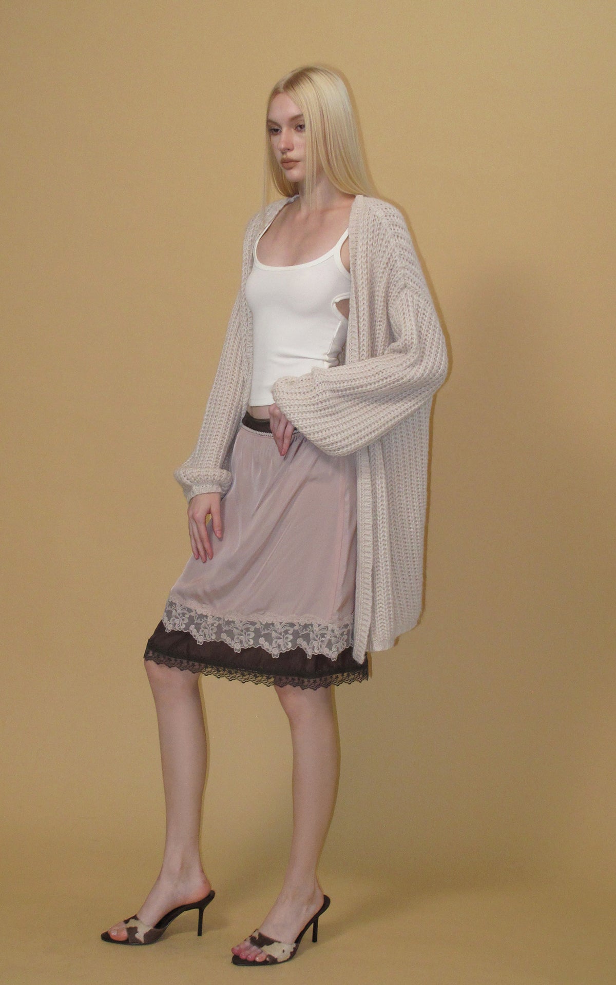 0122stepll Two-Piece Layered Lace Midi Skirt