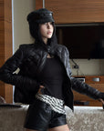 Hydrae Faux Leather Tailored Mini Shorts with Asymmetric Button Waistband and Sleek Back Pocket Details
