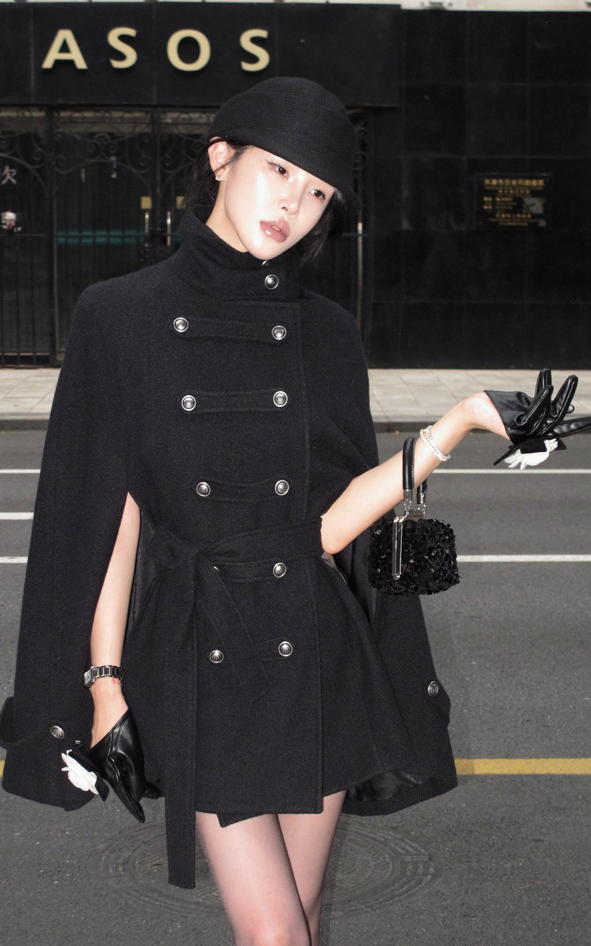 Hydrae Military Inspired Wool Cape Coat With Double Breasted Button Detailing