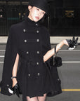 Hydrae Military Inspired Wool Cape Coat With Double Breasted Button Detailing