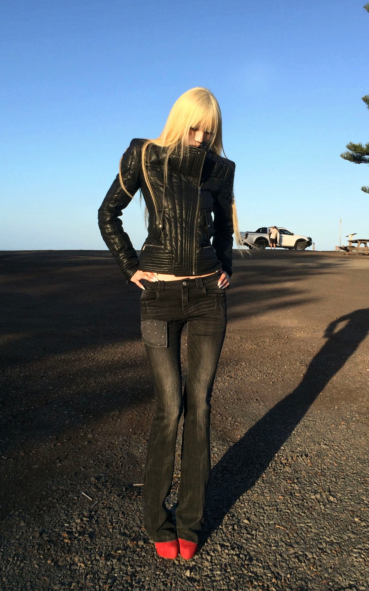 Rase le sol Distressed Patch Flared Denim Pants
