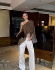 0122stepll Asymmetric Draped One-Shoulder Top