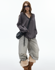 IAMXIAA Off-Shoulder Drawstring Hem Oversized Sweatshirt