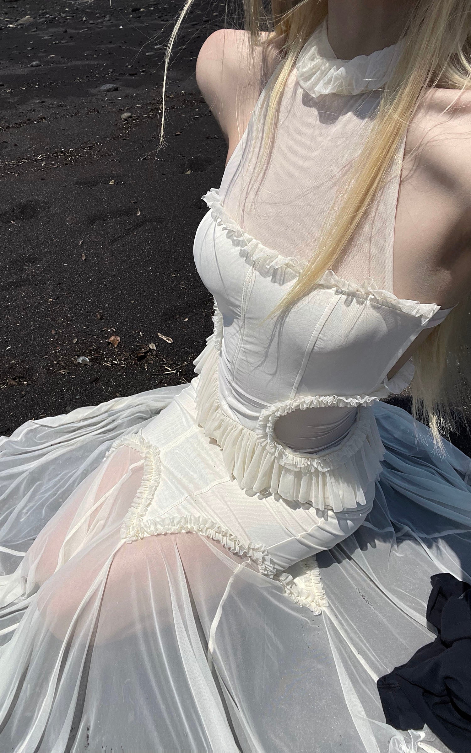 RASE LE SOL Ruffled Open-Waist Mermaid Dress