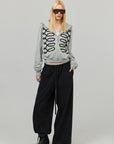 0122stepll Braided Loop Graphic Cropped Zip-Up Hoodie