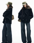 IAMXIAA Fur Collar Oversized Double-Breasted Short Coat