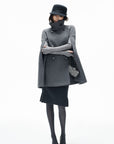 IAMXIAA Sculpted High-Neck Double-Breasted Cape Coat with Open Arm Slits