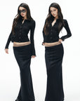 IAMXIAA Sculpted Ribbed Long Sleeve Top with Vintage Metal Button Detailing