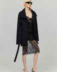 0122stepll Sculpted High Collar Belted Jacket