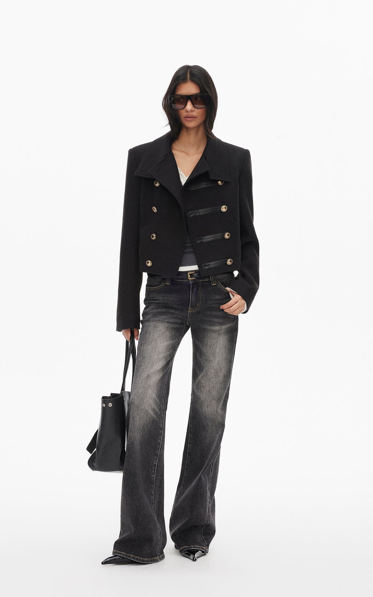 0122stepll High Collar Cropped Military Jacket