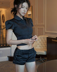 Hydrae Sculpted Satin Shirt & Low Rise Shorts Set